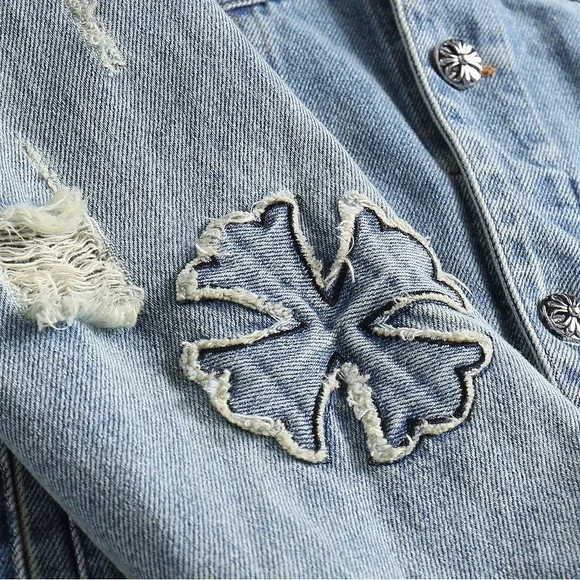 Chrome Hearts Distressed Denim Jacket with Embroidery